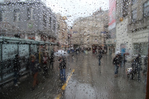 Tram in rainy weather