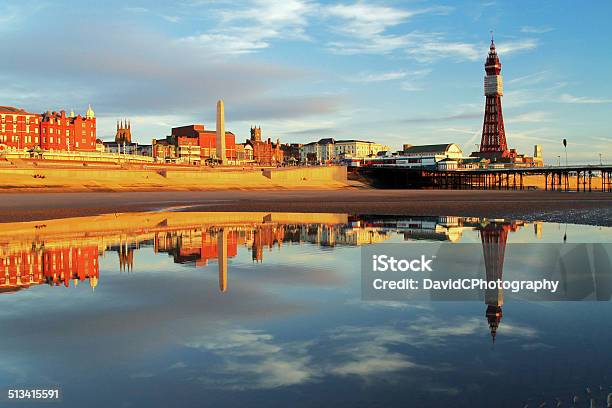 Blackpool North Pier Reflection Stock Photo - Download Image Now - Blackpool, Blackpool Tower, Beach