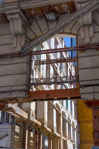 istock facade of old building in remodeling, retaining outside 513415653