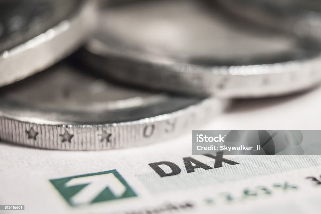 Dax Euro Concept A macro shot of a dax sign with euro coins. DAX - Stock Market Index Stock Photo