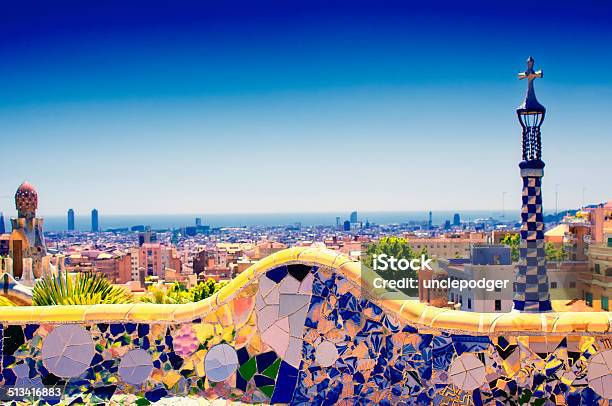 Park Guell At Barcelona Toned Image Stock Photo - Download Image Now - Antoni Gaudí, Architecture, Art