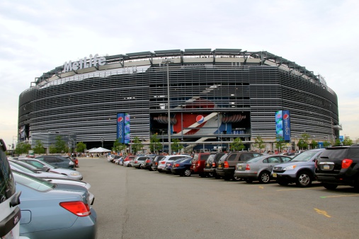 Seacaucus, NJ United States - July 19, 2014: This is a view of MetLife Arena from the parking lot facing the Pepsi Gate on a hazy summer day.