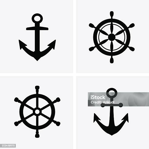 Anchors And Rudder Icons Stock Illustration - Download Image Now - Anchor - Vessel Part, Icon Symbol, Helm - Nautical Vessel Part