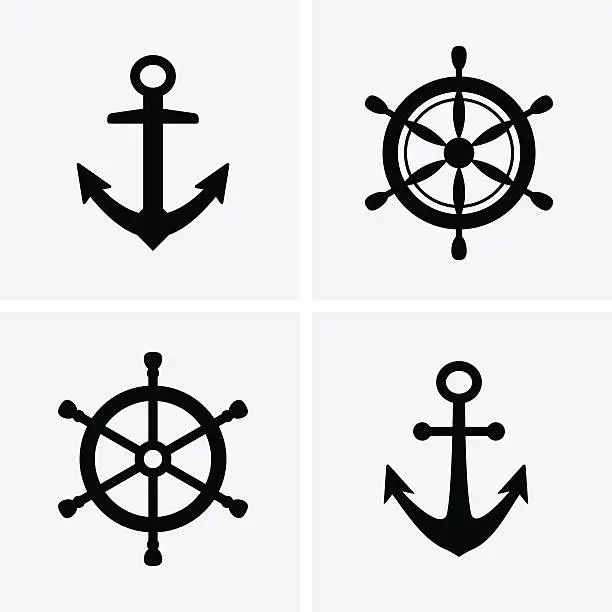 Vector illustration of Anchors and Rudder Icons