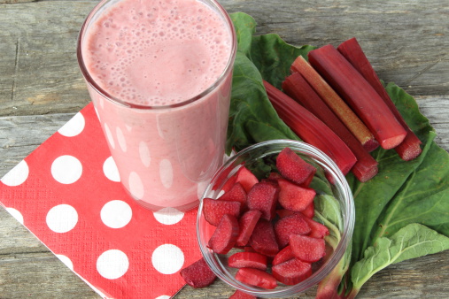 Pink smoothie made with rhubarb