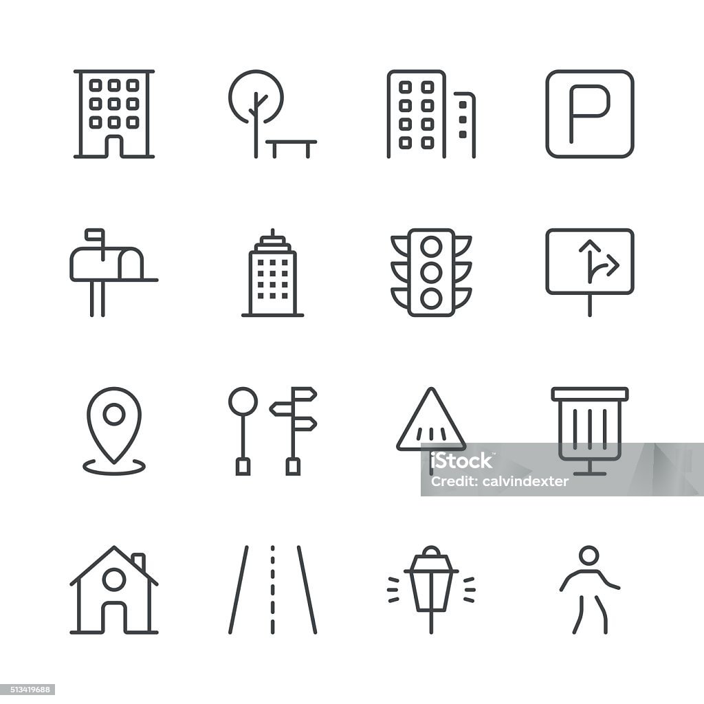 Conjunto de iconos de la ciudad 1/negro, serie de la línea - arte vectorial de Ícono libre de derechos
