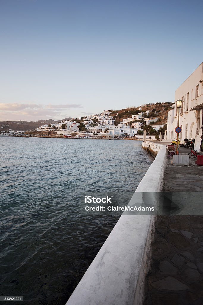 Mykonos Shoreline at Sunset Shoreline at Sunset in Mykonos, Greece Aegean Sea Stock Photo