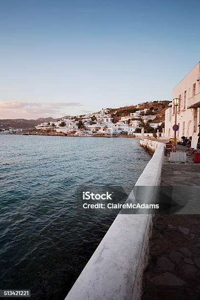 Mykonos Shoreline At Sunset Stock Photo - Download Image Now - Aegean Sea, Architecture, Beach