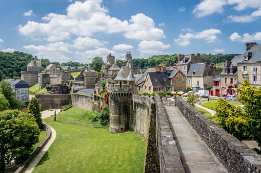 Figures, France - June 19, 2015: City wall in the Medieval town of Fougeres, Brittany, France