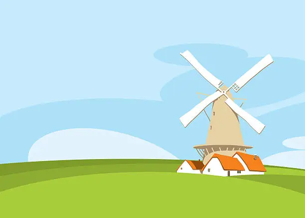 Vector illustration of Windmill in nature