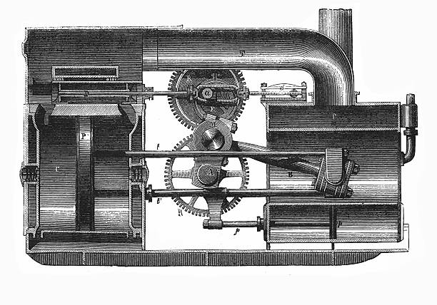 Two-Cylinder Steam Engine Antique illustration of a Two-Cylinder Steam Engine locomotive photos stock illustrations