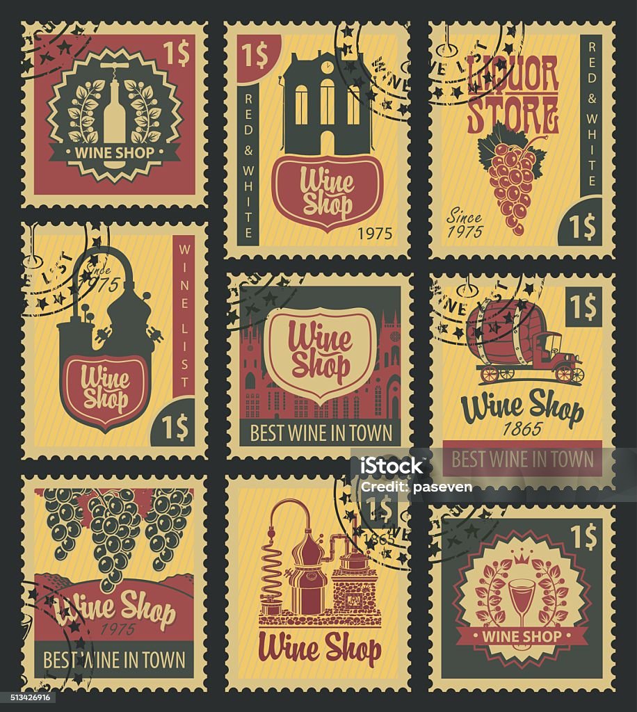 Postal Stamps On Theme Of Wine Stock Illustration - Download Image Now -  Alcohol - Drink, City, Label - iStock