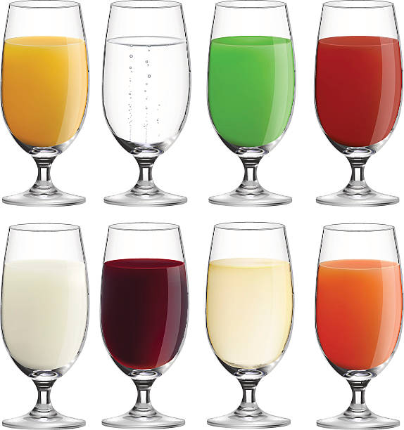 Collection (set) of glasses with various drinks vector art illustration