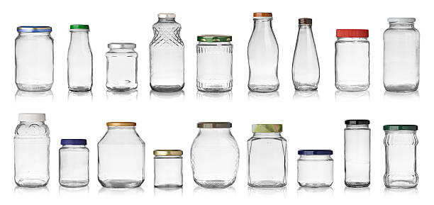 jars Set of empty jars with caps isolated on white background bottle empty nobody glass stock pictures, royalty-free photos & images