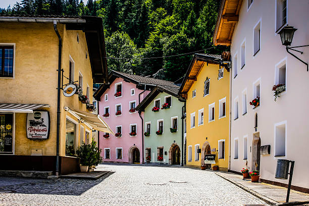 Rattenberg, Austria - July 1st, 2012: Hotels and cafes on Bienerstrasse in Rattenberg, Austria