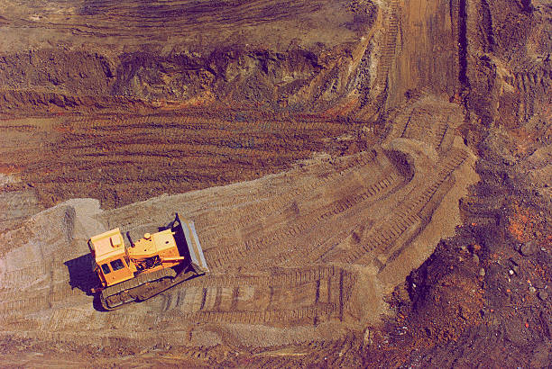 istock Top view bulldozer on the building site 513430780