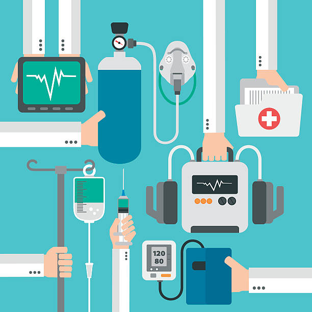 ilustrações, clipart, desenhos animados e ícones de terapia médico moderno projeto 2d - pulse trace taking pulse computer monitor healthcare and medicine