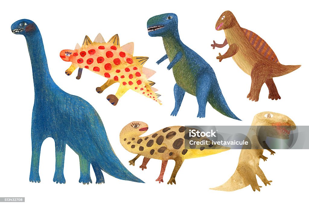 Dinosaurs Hand drawn and painted set of dinosaurs Dinosaur stock illustration