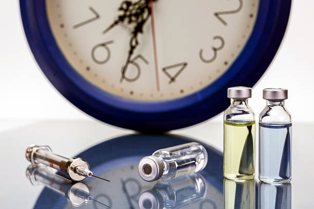 istock medicine vials and syringe, the clock shows the time 513432922