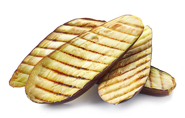 grilled eggplant slices grilled eggplant slices isolated on white background eggplant stock pictures, royalty-free photos & images