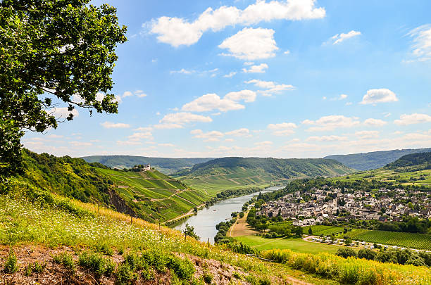 vallée de la moselle en allemagne: vue de château de marienburg puenderich et village - nrw photos et images de collection