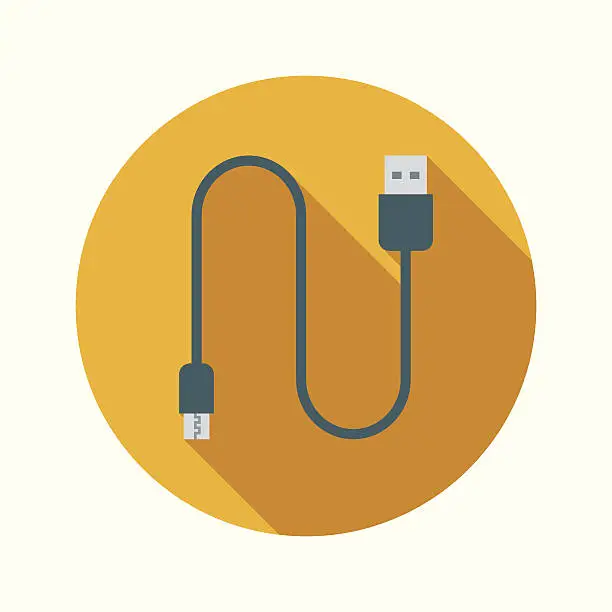 Vector illustration of Vaping Electronic Cigarette Micro USB Cable Flat Design Circular Icon