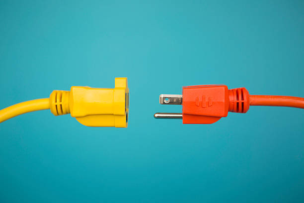 옐로우, 오렌지 전�기 플러그 - electric plug electricity power cable power 뉴스 사진 이미지