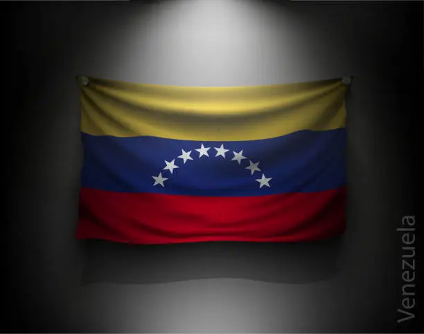 Vector illustration of waving flag venezuela  on a dark wall