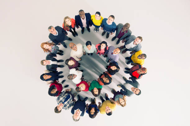 istock Portrait of diverse crowd in huddle 513438123