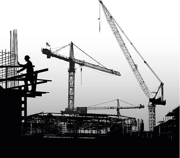 미흡함 리더십의 - silhouette crane construction construction site stock illustrations