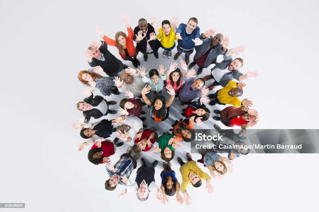 Portrait of enthusiastic business people in circle  Multiracial Group Stock Photo