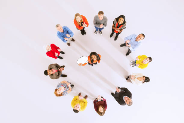 istock Woman holding thought bubble in circle 513439519