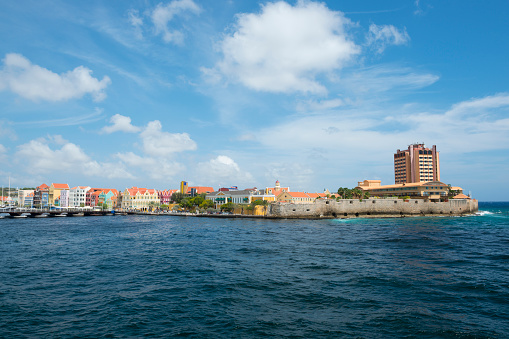 View of the colorful waterfront and architecture in Willemstad, Curacao.