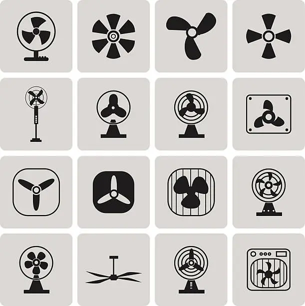 Vector illustration of Vector black fans and propellers icons set2. Vector Illustration