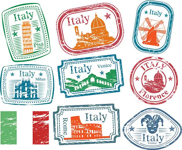 Vector illustration of Italy Stamps