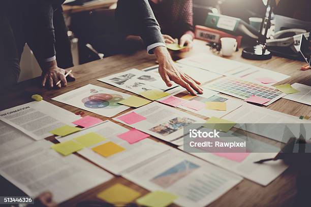 Business People Meeting Design Ideas Concept Stock Photo - Download Image Now - Strategy, Brainstorming, Adhesive Note