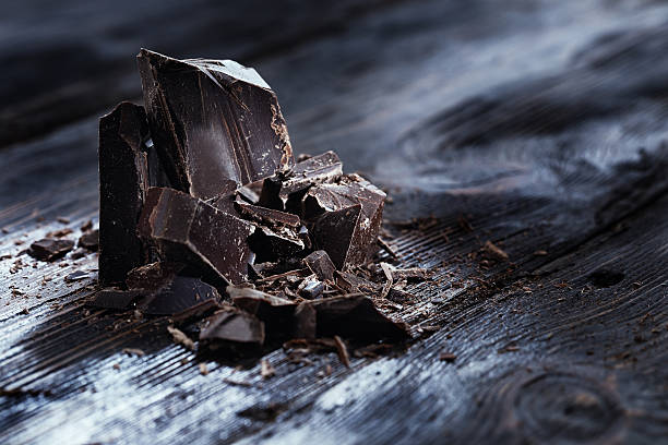 istock Broken dark chocolate on a wooden table 513446350