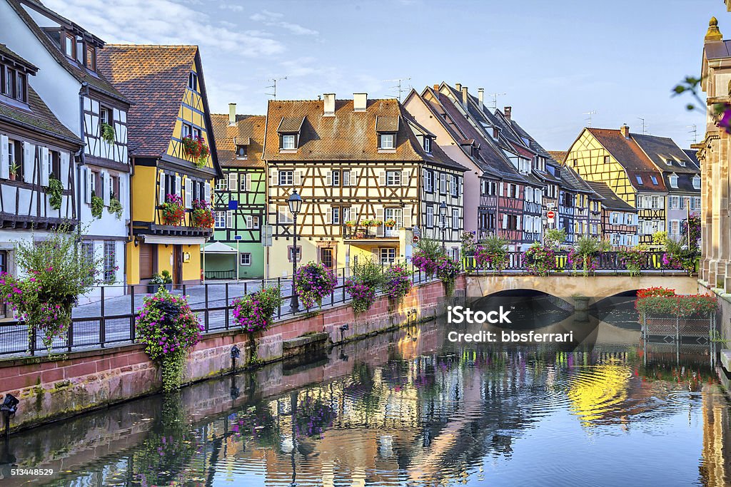 Colorful traditional french houses in Colmar Colorful traditional french houses on the side of river Lauch in Petite Venise, Colmar, France Colmar Stock Photo