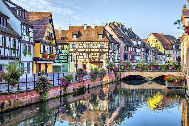 Colorful traditional french houses in Colmar stock photo