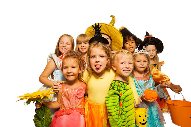 istock Funny kids in Halloween costumes 513450393