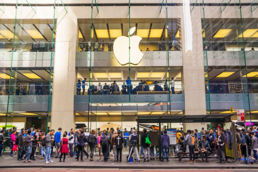 Sydney, Australia - September 19, 2014: Crowds gathered outside the Apple Store on George Street, on the morning the iPhone 6 was released.