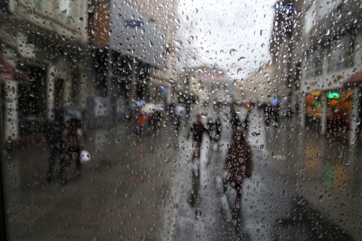 Tram in rainy weather