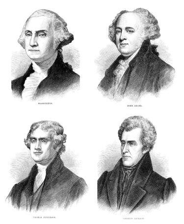 United States presidents from the 1800s engraving illustrations.