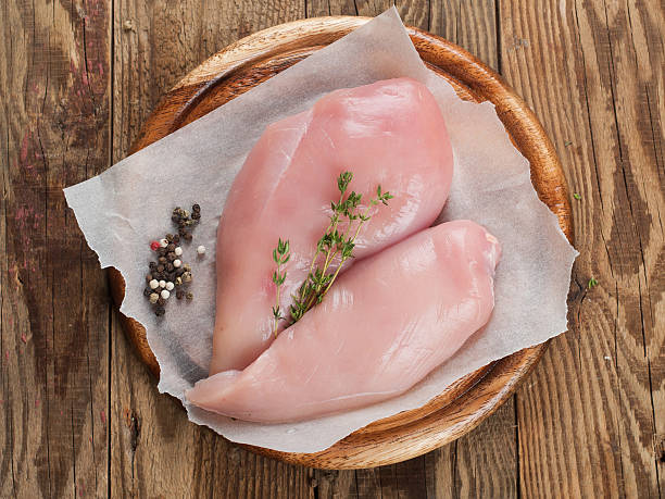 chicken breast Raw chicken breast with thyme and peppercorns, selective focus. Culinary cooking ingredients. chicken breast photos stock pictures, royalty-free photos & images