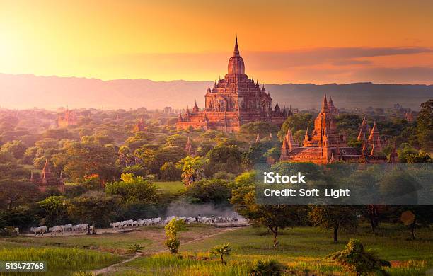 Pagoda Landscape In The Plain Of Bagan Myanmar Stock Photo - Download Image Now - Myanmar, Bagan, Temple - Building