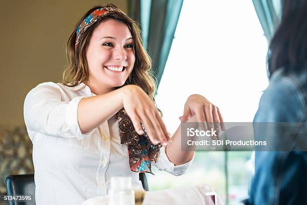 Happy Salon Customer Receiving Acrylic Nail Manicure Stock Photo - Download Image Now