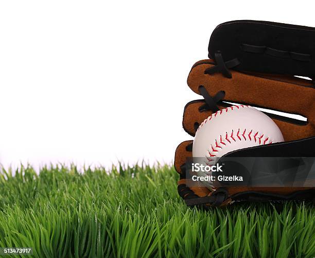 Baseball In Glove On Green Grass Isolated Stock Photo - Download Image Now - Baseball - Ball, Baseball - Sport, Baseball Glove