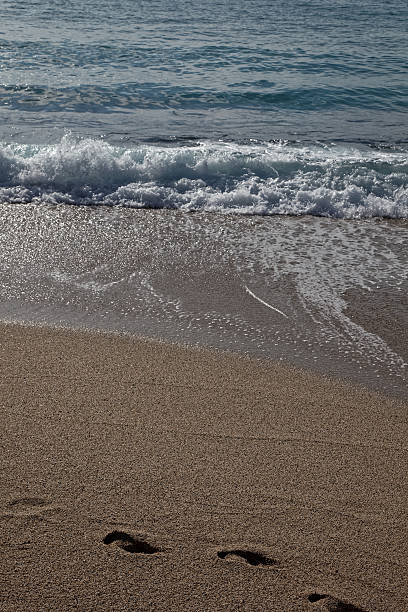 footsteps in the sand stock photo