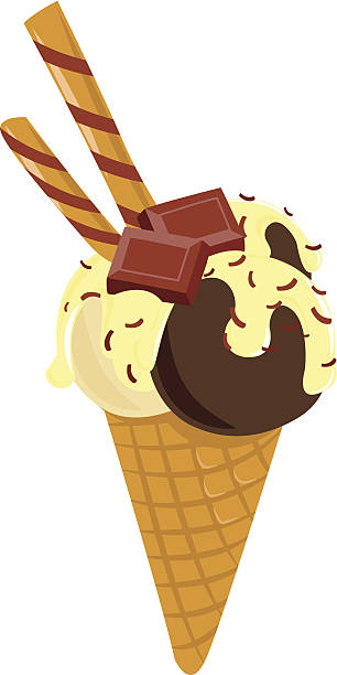 Festive ice-cream with chocolate. Flat style Vector illustration Festive ice-cream with chocolate. Flat style ice cream with wafer rolls stock illustrations