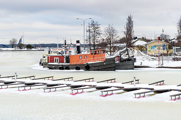 istock Frozen vessels in the river. Helsinki, Finland 513475505